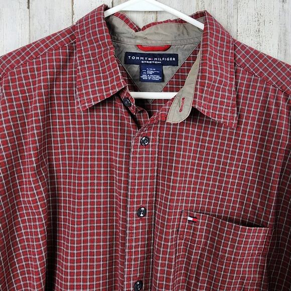 Tommy Hilfiger Plaid Button Down Shirt Maroon Size XL - Picture 5 of 10